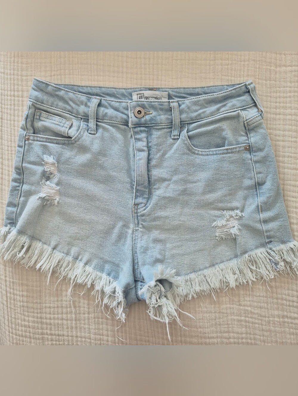 Celebrity Pink Light Blue Frayed Denim Shorts